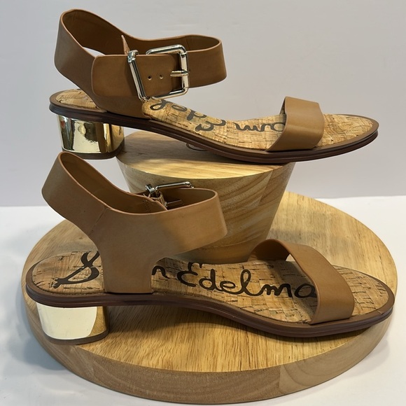 Sam Edelman Tan Cork Footbed ankle strap Sandals women’s size 8.5 1 1/2” heel - Picture 3 of 6
